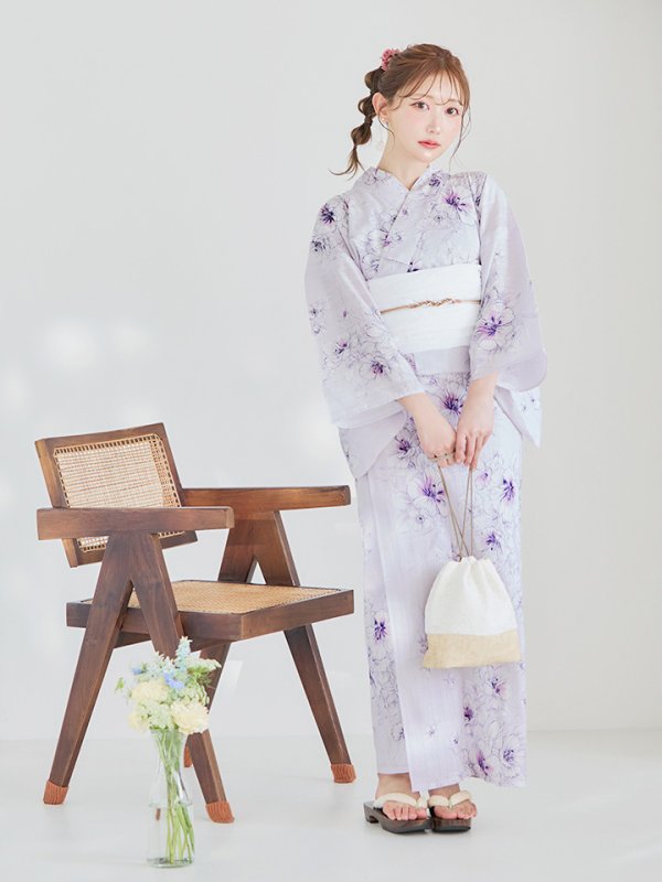 画像4: 【浴衣セール！】【即日発送】可憐なパープルxホワイト牡丹浴衣【浴衣３点セット 浴衣/帯/下駄】[YMT]