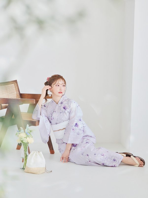 画像9: 【浴衣セール！】【即日発送】可憐なパープルxホワイト牡丹浴衣【浴衣３点セット 浴衣/帯/下駄】[YMT]