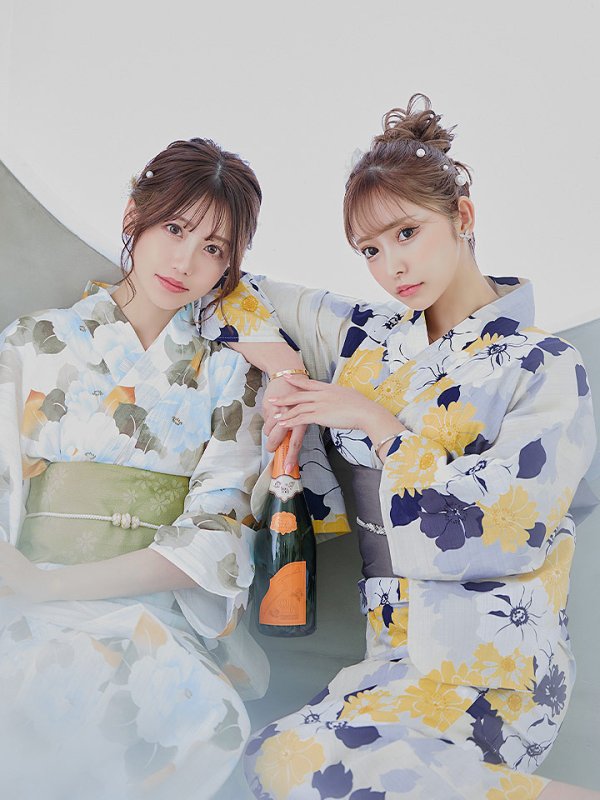 画像13: 【即日発送】【浴衣】イエローとブルーのニュアンス牡丹浴衣【浴衣３点セット 浴衣/帯/下駄】[YMT]