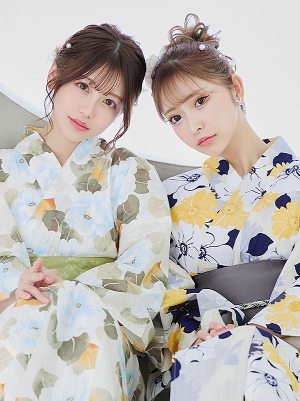 画像15: 【即日発送】【浴衣】イエローとブルーのニュアンス牡丹浴衣【浴衣３点セット 浴衣/帯/下駄】[YMT]