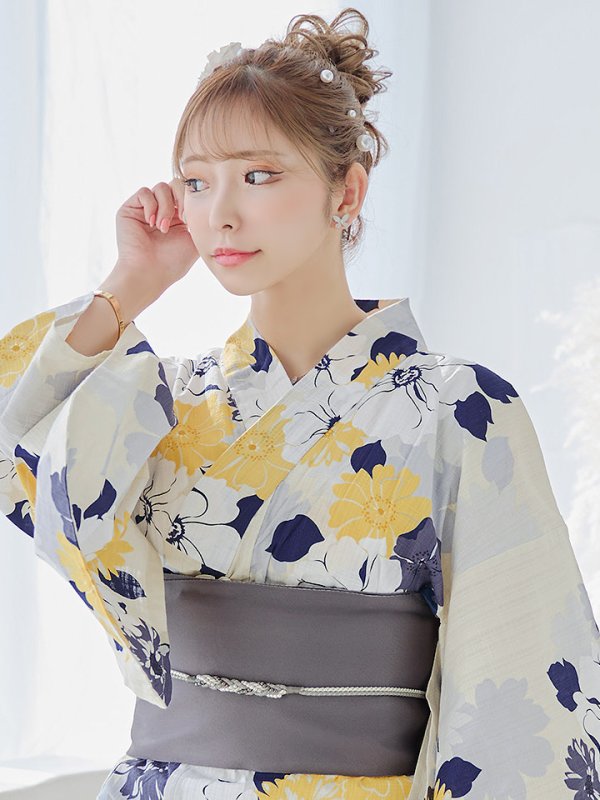 画像5: 【即日発送】【浴衣】イエローとブルーのニュアンス牡丹浴衣【浴衣３点セット 浴衣/帯/下駄】[YMT]