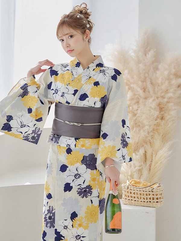画像8: 【即日発送】【浴衣】イエローとブルーのニュアンス牡丹浴衣【浴衣３点セット 浴衣/帯/下駄】[YMT]