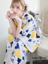【即日発送】【浴衣】イエローとブルーのニュアンス牡丹浴衣 OBI-hira-100-ok-5-GYxSV / HIMO-900-yn-4-GYxGY / YA-953-kn-W / HEKO-800-sb-5-W / GETA-02-ok-2-IV [YMT]
