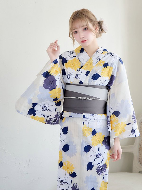 画像11: 【即日発送】【浴衣】イエローとブルーのニュアンス牡丹浴衣【浴衣３点セット 浴衣/帯/下駄】[YMT]
