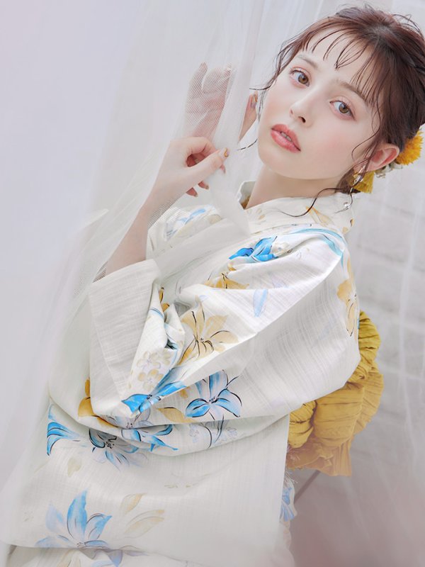 画像14: 【即日発送】ブルーとイエローのニュアンス水仙浴衣 【浴衣３点セット 浴衣/帯/下駄】[YMT]