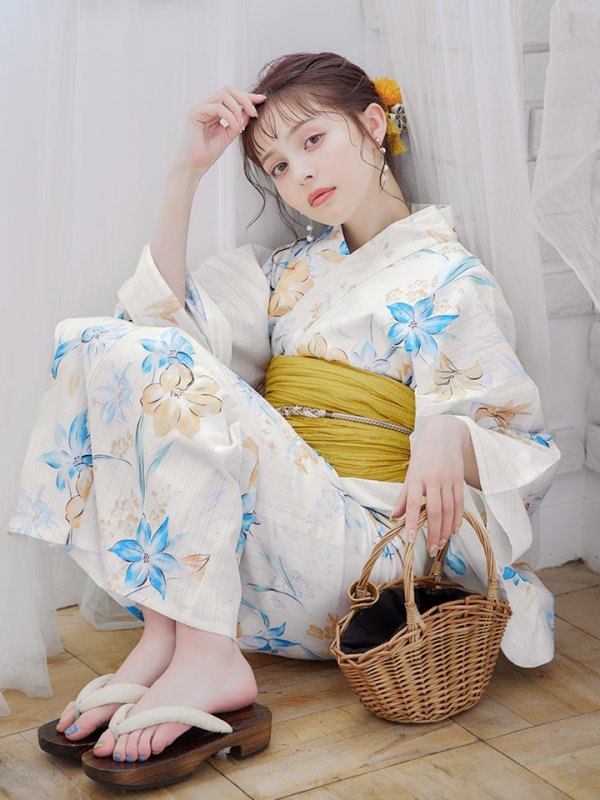 画像15: 【即日発送】ブルーとイエローのニュアンス水仙浴衣 【浴衣３点セット 浴衣/帯/下駄】[YMT]