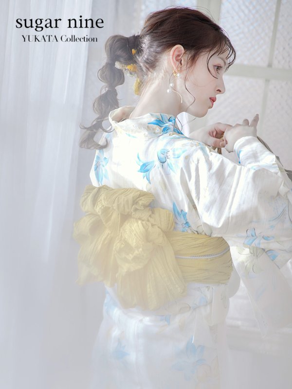 画像2: 【即日発送】ブルーとイエローのニュアンス水仙浴衣  OBI-siwa-202-ok-14-MUS / HIMO-900-yn-7-MOC / YA-950-kn-Y / HEKO-800-sb-6-YEBE / GETA-02-ok-2-IV [YMT]