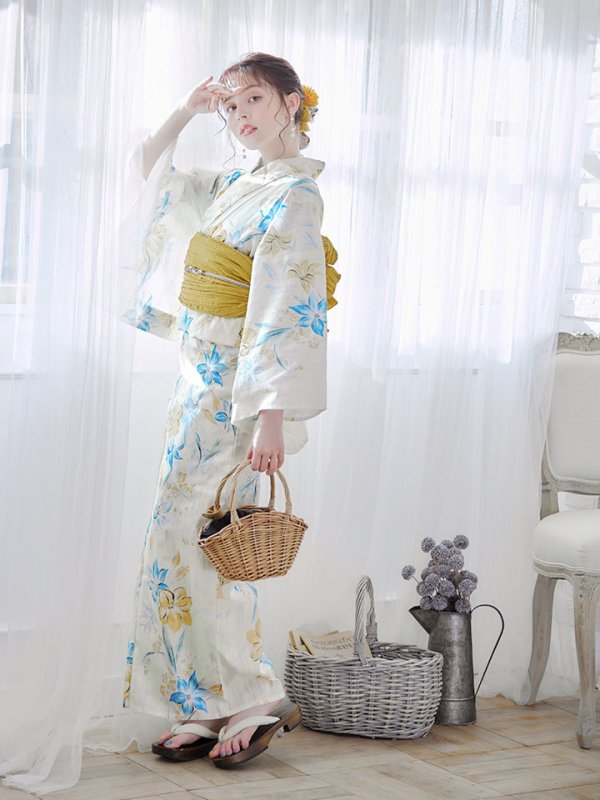 画像9: 【即日発送】ブルーとイエローのニュアンス水仙浴衣 【浴衣３点セット 浴衣/帯/下駄】[YMT]