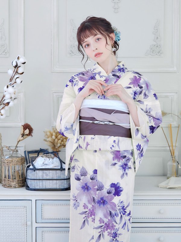 画像10: 【即日発送】白地xパープルグラデーション浴衣 【浴衣３点セット 浴衣/帯/下駄】[YMT]
