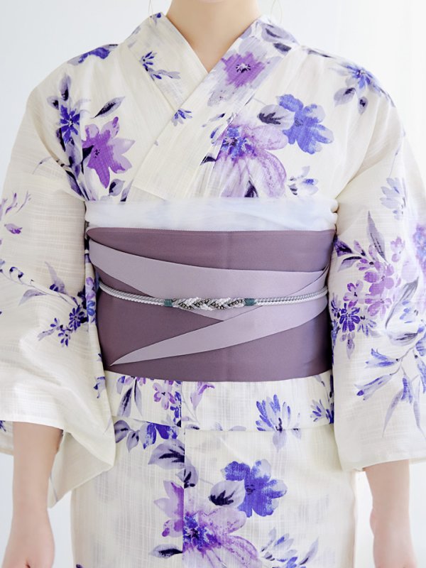 画像17: 【即日発送】白地xパープルグラデーション浴衣【浴衣３点セット 浴衣/帯/下駄】[YMT]