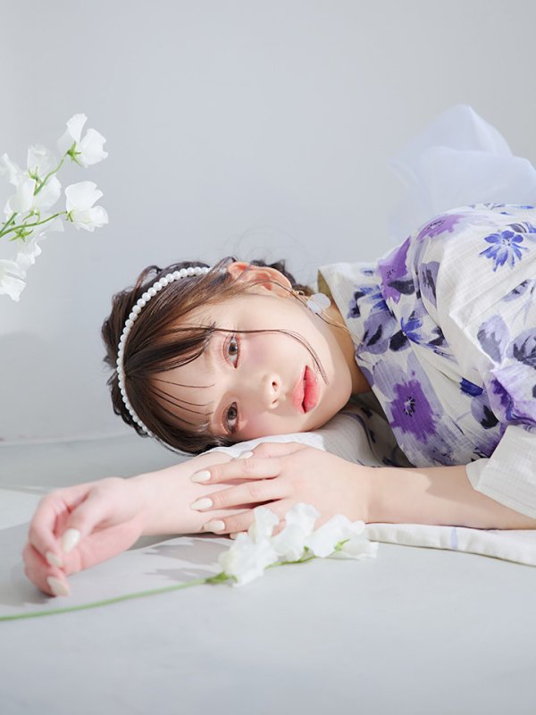 画像5: 【即日発送】白地xパープルグラデーション浴衣【浴衣３点セット 浴衣/帯/下駄】[YMT]