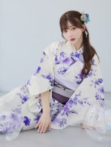 【即日発送】白地xパープルグラデーション浴衣 OBI-hira-100-ok-8-PLxLPL / HIMO-900-yn-4-GYxGY / HEKO-800-sb-5-WH / YA-1023-wk-BL / GETA-02-ok-6-PL/ [YMT]