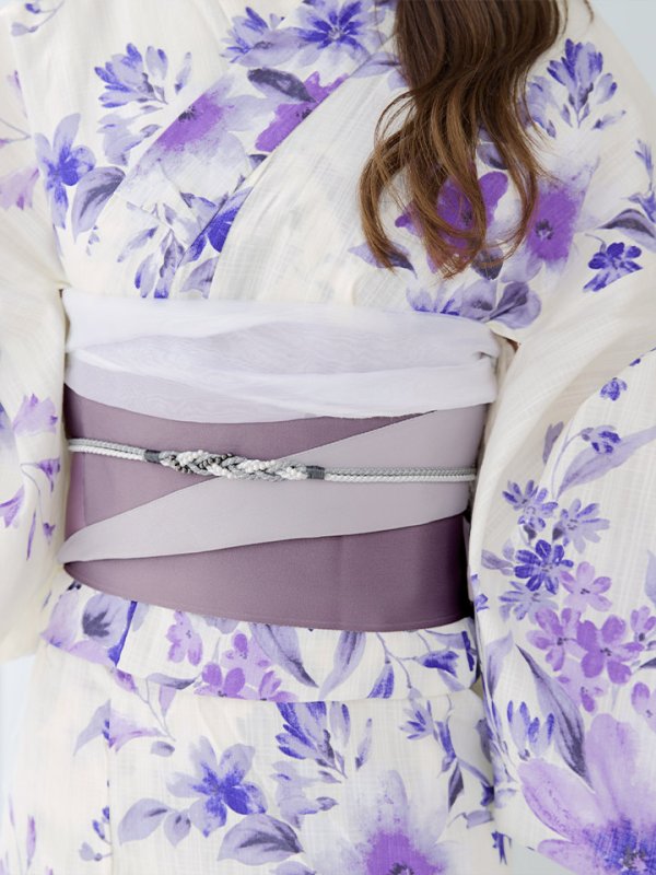 画像16: 【即日発送】白地xパープルグラデーション浴衣【浴衣３点セット 浴衣/帯/下駄】[YMT]