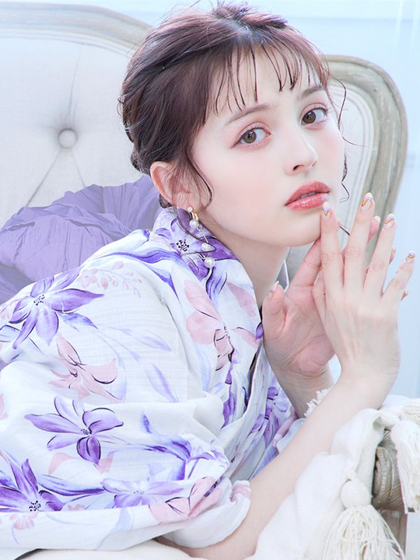 画像9: 【即日発送】パープルxピンクの百合浴衣 【浴衣３点セット 浴衣/帯/下駄】[YMT]