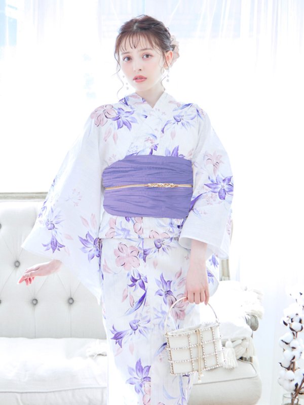 画像10: 【即日発送】パープルxピンクの百合浴衣 【浴衣３点セット 浴衣/帯/下駄】[YMT]