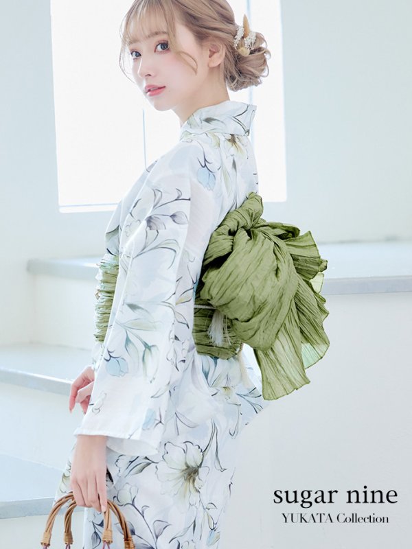 画像3: 【即日発送】水墨風イエロー×ブルー牡丹浴衣 浴衣/帯/飾り紐/下駄4点セット[YMT]