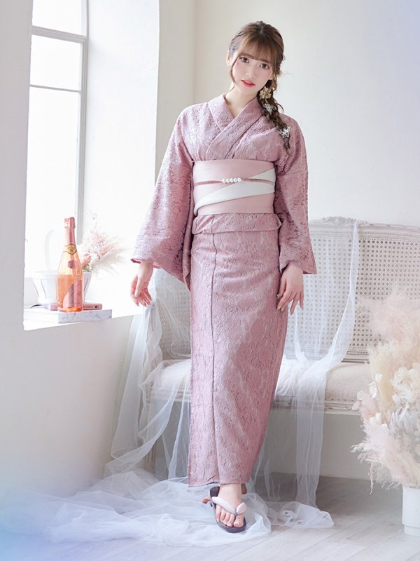 画像4: 【即日発送】ダスティピンクのレース浴衣【浴衣３点セット 浴衣/帯/下駄】[YMT]