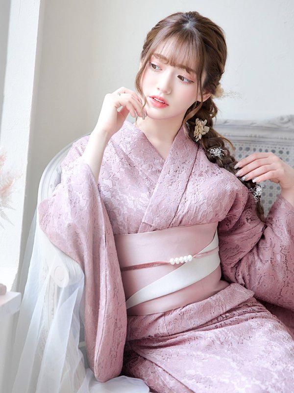 画像7: 【即日発送】ダスティピンクのレース浴衣【浴衣３点セット 浴衣/帯/下駄】[YMT]