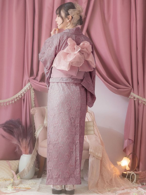 画像5: 【即日発送】ダスティピンクのレース浴衣 【浴衣３点セット 浴衣/帯/下駄】[YMT]