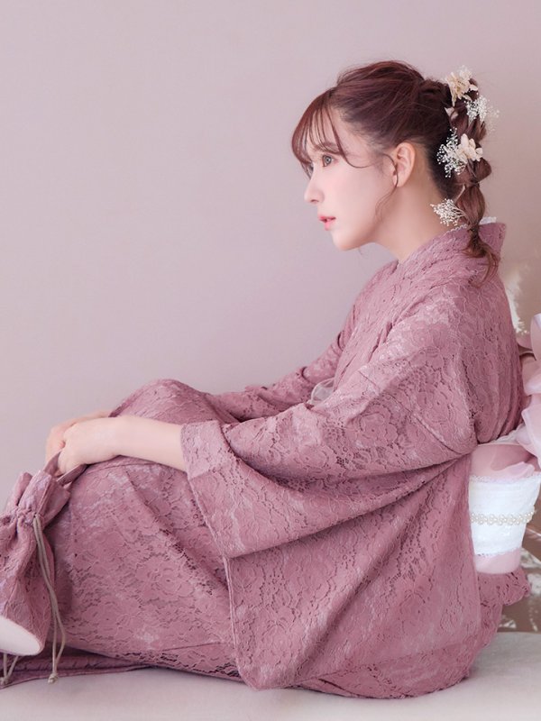 画像10: 【即日発送】ダスティピンクのレース浴衣【浴衣３点セット 浴衣/帯/下駄】[YMT]