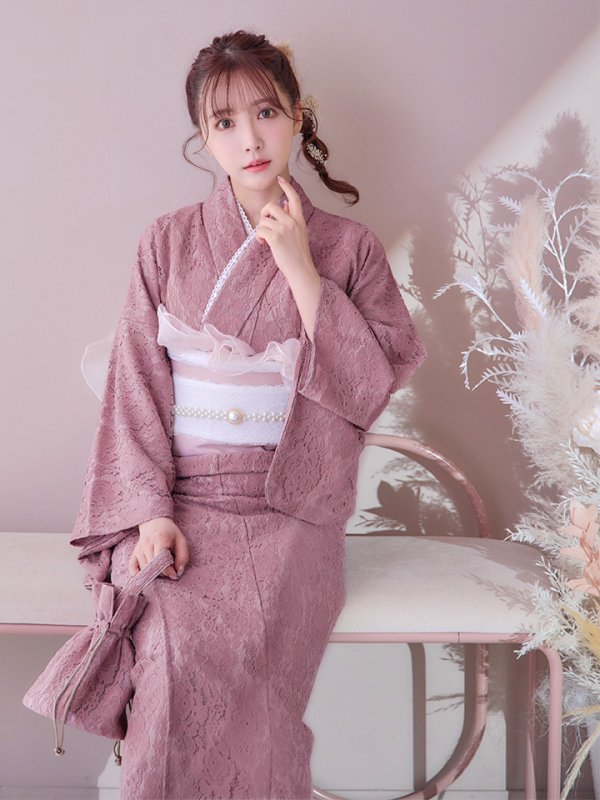 画像12: 【即日発送】ダスティピンクのレース浴衣【浴衣３点セット 浴衣/帯/下駄】[YMT]