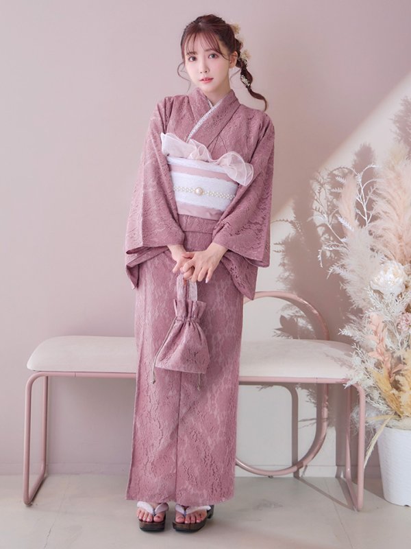 画像4: 【即日発送】ダスティピンクのレース浴衣【浴衣３点セット 浴衣/帯/下駄】[YMT]