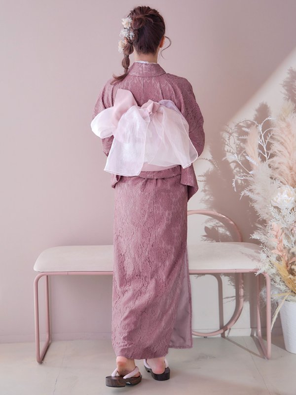 画像8: 【即日発送】ダスティピンクのレース浴衣【浴衣３点セット 浴衣/帯/下駄】[YMT]