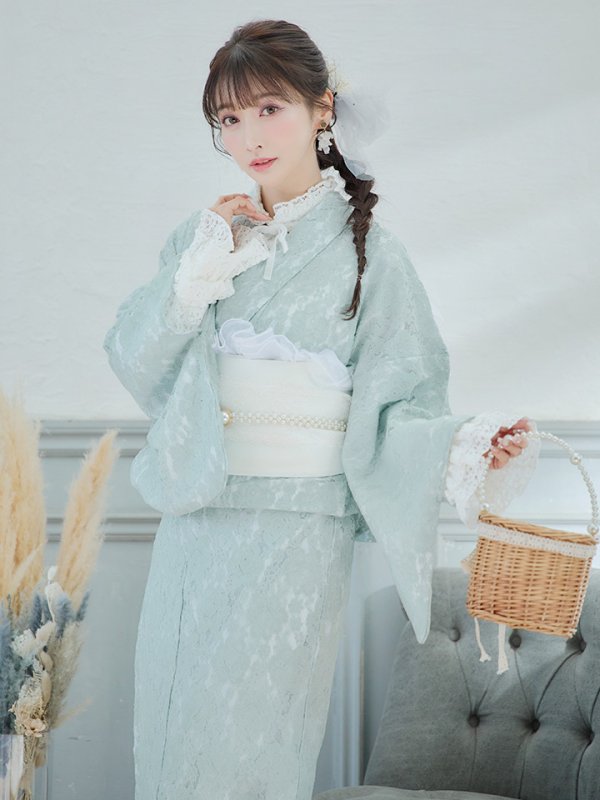 画像11: 【即日発送】ダスティーミントのレース浴衣【浴衣３点セット 浴衣/帯/下駄】[YMT]