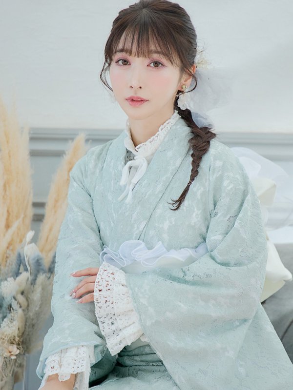 画像12: 【即日発送】ダスティーミントのレース浴衣【浴衣３点セット 浴衣/帯/下駄】[YMT]