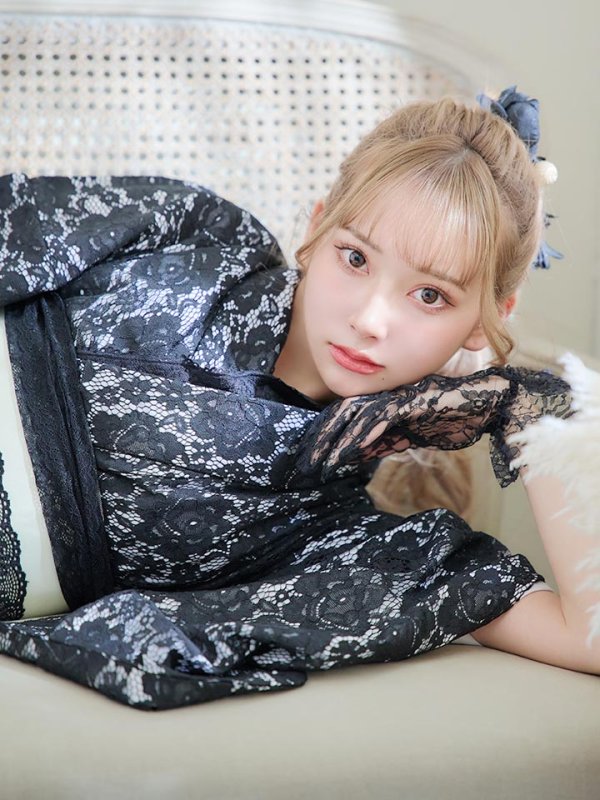 画像11: 【即日発送】ブラックレース浴衣 【浴衣３点セット 浴衣/帯/下駄】[YMT]