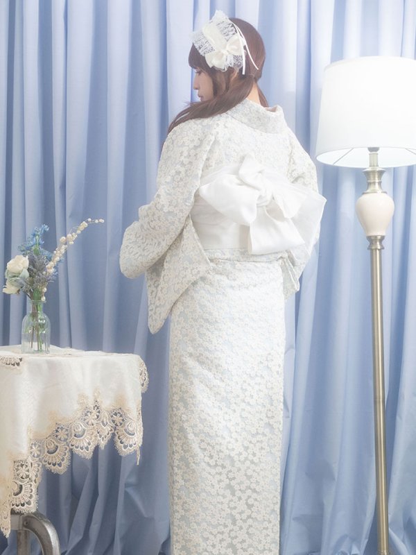 画像7: 【浴衣セール！】【即日発送】【浴衣】くすみブルー地x小花レース浴衣 【浴衣３点セット 浴衣/帯/下駄】[YMT]