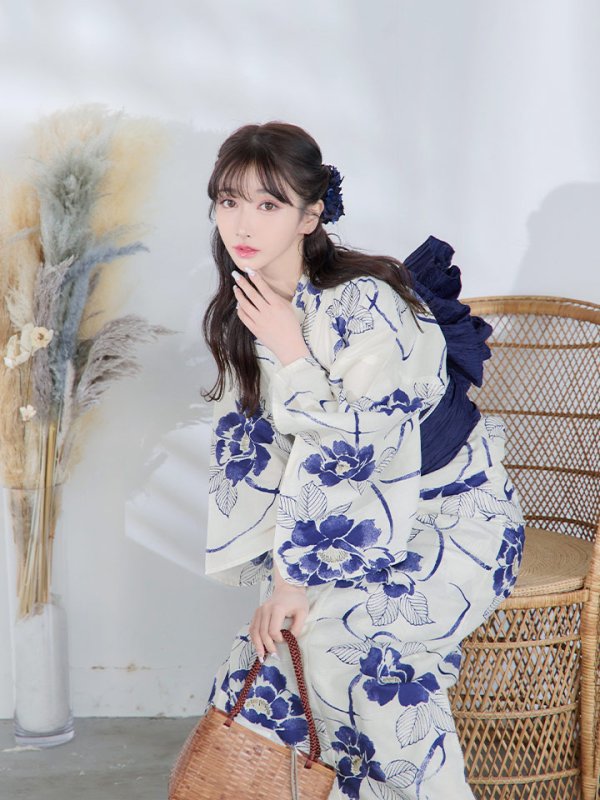 画像11: 【即日発送】水彩椿の綺麗系浴衣【浴衣３点セット 浴衣/帯/下駄】[YMT]