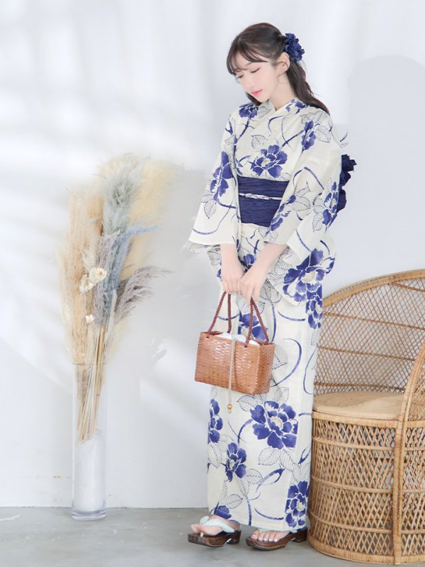 画像12: 【即日発送】水彩椿の綺麗系浴衣【浴衣３点セット 浴衣/帯/下駄】[YMT]