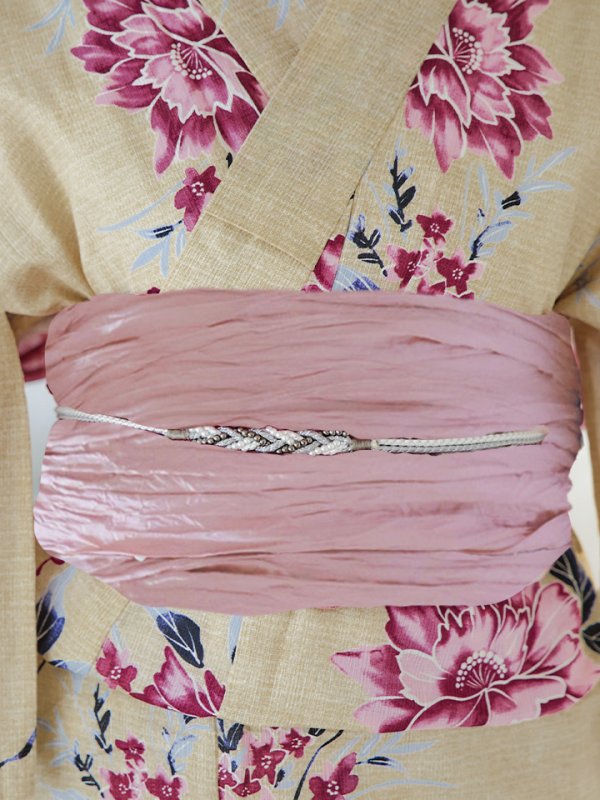 画像3: 【即日発送】【浴衣】イエロー地xピンク牡丹浴衣 【浴衣３点セット 浴衣/帯/下駄】[YMT]