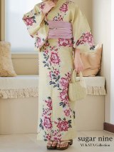 【浴衣】イエロー地xピンク牡丹浴衣  OBI-siwa-200-kj-8-P / HIMO-900-yn-3-GYxGD / YA-940-kj-GYPL / HEKO-800-sb-5-W / GETA-02-ok-6-PL [YMT]
