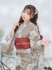 画像9: 【即日発送】ブラウンストライプにガーベラ花浴衣 【浴衣３点セット 浴衣/帯/下駄】[YMT]