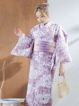 【即日発送】モーブパープル×ホワイトダリア浴衣 OBI-g-500-kj-2-P / HIMO-900-yn-4-GYxGY / HEKO-800-sb-5-WH / YA-68-kn-PL / GETA-01-kj-3-IV/ [YMT]