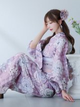 【即日発送】モーブパープル×ホワイトダリア浴衣 OBI-g-500-kj-2-P / HIMO-900-yn-4-GYxGY / HEKO-800-sb-5-WH / YA-73-kn-MVPL / YA-68-kn-PL / GETA-01-kj-3-IV/ [YMT]