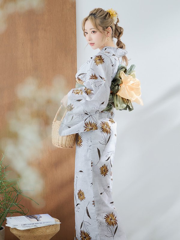 画像11: 【即日発送】グレー地×マーガレット浴衣【浴衣３点セット 浴衣/帯/下駄】[YMT]