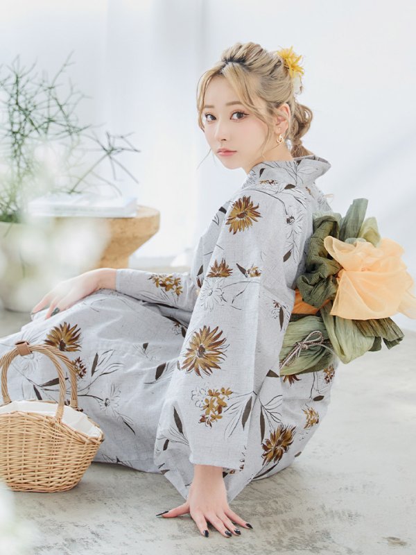 画像13: 【即日発送】グレー地×マーガレット浴衣【浴衣３点セット 浴衣/帯/下駄】[YMT]