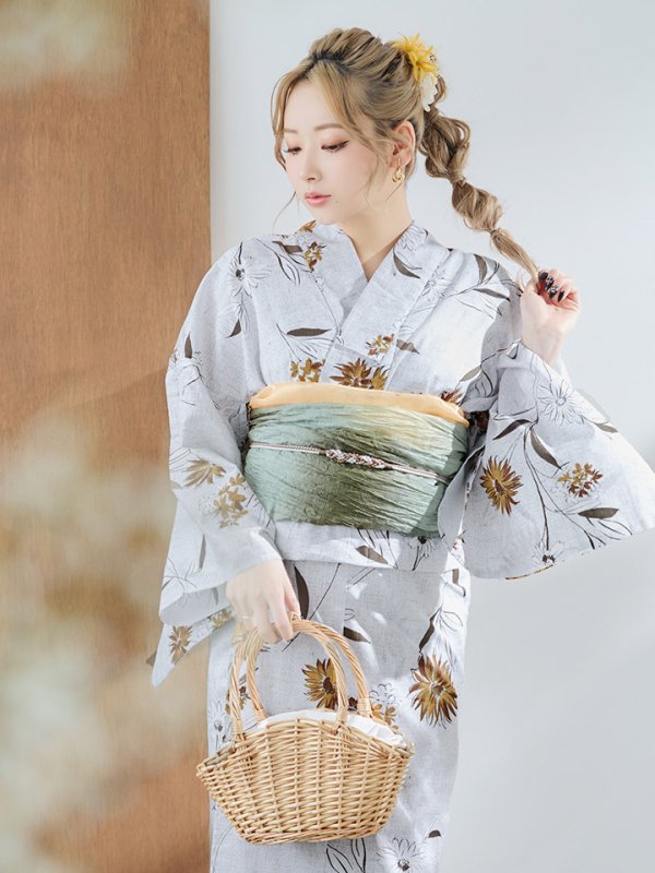 画像4: 【即日発送】グレー地×マーガレット浴衣【浴衣３点セット 浴衣/帯/下駄】[YMT]