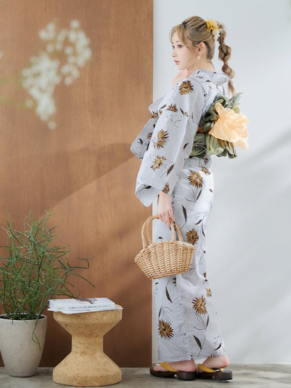 画像8: 【即日発送】グレー地×マーガレット浴衣【浴衣３点セット 浴衣/帯/下駄】[YMT]