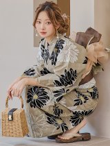 【即日発送】レトロモダンマーガレット浴衣 OBI-hira-100-ok-2-BRxBE / HIMO-900-yn-7-MOC / HEKO-800-sb-3-BR / YA-72-kn-MOC / GETA-01-kj-5-MOC/ [YMT]