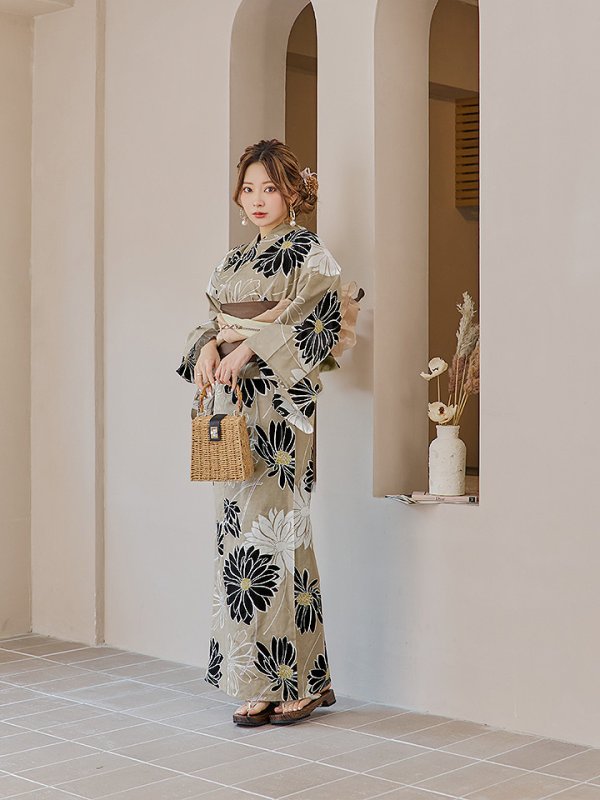 画像5: 【即日発送】レトロモダンマーガレット浴衣【浴衣３点セット 浴衣/帯/下駄】[YMT]