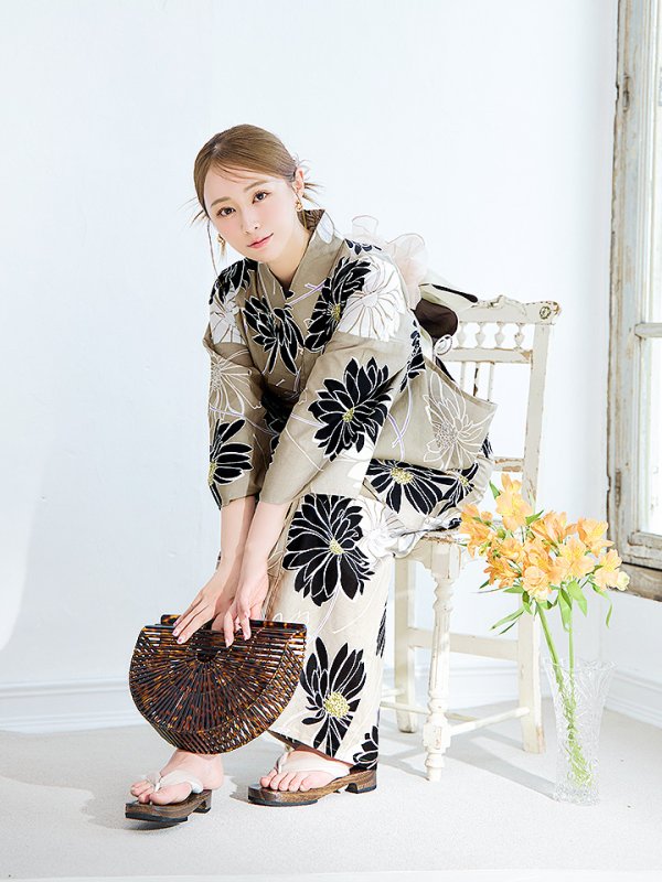 画像10: 【即日発送】レトロモダンマーガレット浴衣【浴衣３点セット 浴衣/帯/下駄】[YMT]