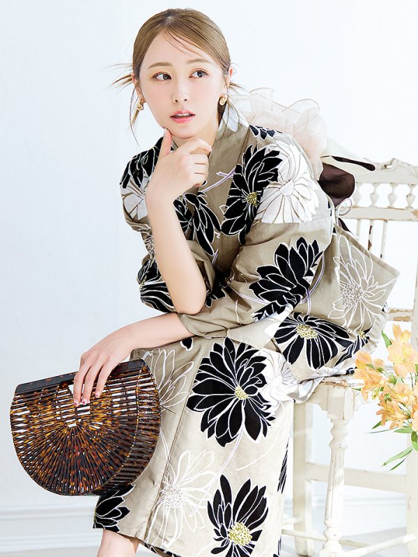 画像3: 【即日発送】レトロモダンマーガレット浴衣【浴衣３点セット 浴衣/帯/下駄】[YMT]