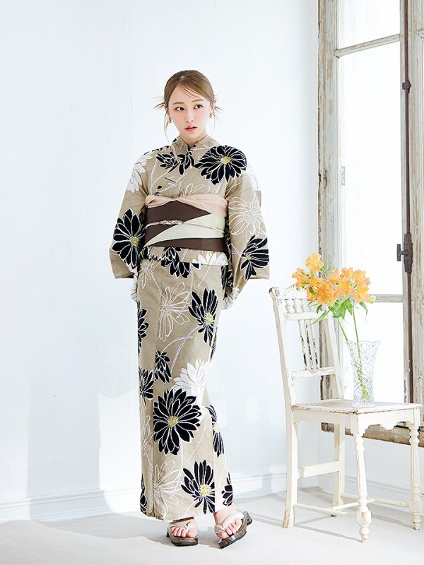 画像5: 【即日発送】レトロモダンマーガレット浴衣【浴衣３点セット 浴衣/帯/下駄】[YMT]