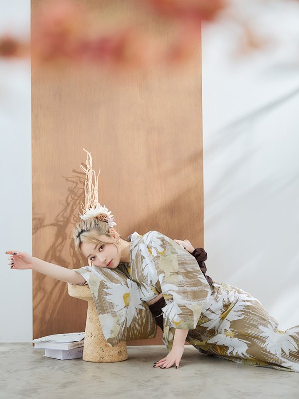 画像14: 【浴衣セール！】【即日発送】大人グリーンベージュフラワー浴衣【浴衣３点セット 浴衣/帯/下駄】[YMT]