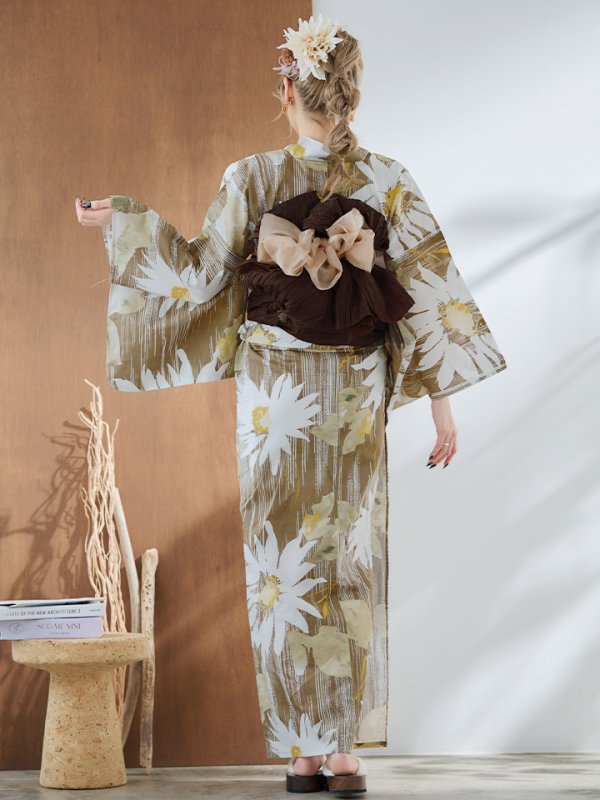 画像19: 【浴衣セール！】【即日発送】大人グリーンベージュフラワー浴衣【浴衣３点セット 浴衣/帯/下駄】[YMT]