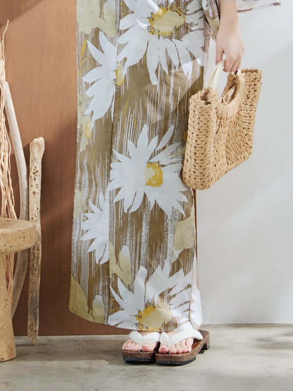 画像21: 【浴衣セール！】【即日発送】大人グリーンベージュフラワー浴衣【浴衣３点セット 浴衣/帯/下駄】[YMT]